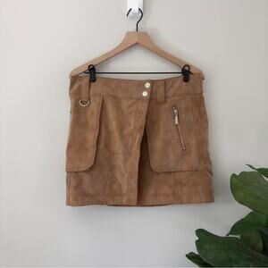Free People Utility Wrap Mini Skirt Zipper Pockets Belt Loops Tan Silver EUC 10
